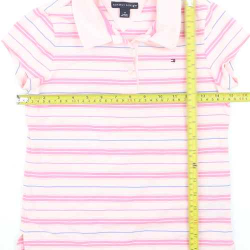 Tommy Hilfiger Girls Pink Striped Polo Shirt Cotton Blend Size M