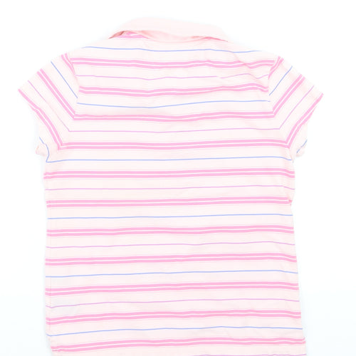 Tommy Hilfiger Girls Pink Striped Polo Shirt Cotton Blend Size M