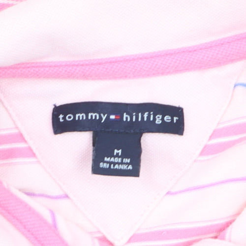Tommy Hilfiger Girls Pink Striped Polo Shirt Cotton Blend Size M