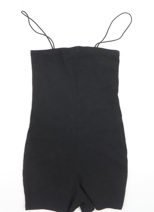 ZARA Women's Black Slim Fit Ribbed Knit Strap Playsuit Size S