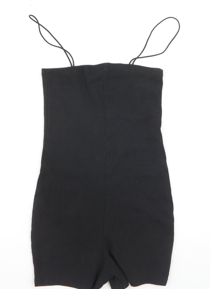 ZARA Women's Black Slim Fit Ribbed Knit Strap Playsuit Size S