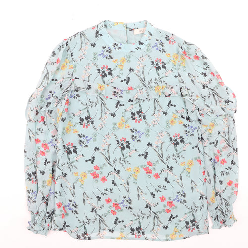 Oasis Womens Blue Floral Long Sleeve Blouse UK 8 Polyester Ruffle Detail