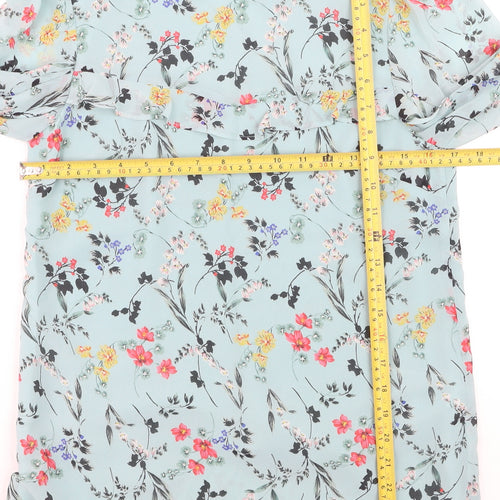 Oasis Womens Blue Floral Long Sleeve Blouse UK 8 Polyester Ruffle Detail