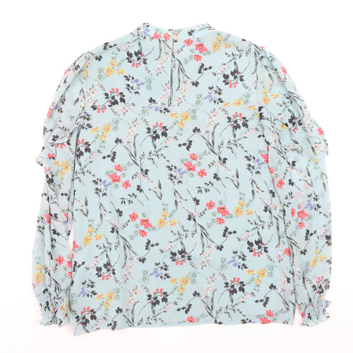 Oasis Womens Blue Floral Long Sleeve Blouse UK 8 Polyester Ruffle Detail