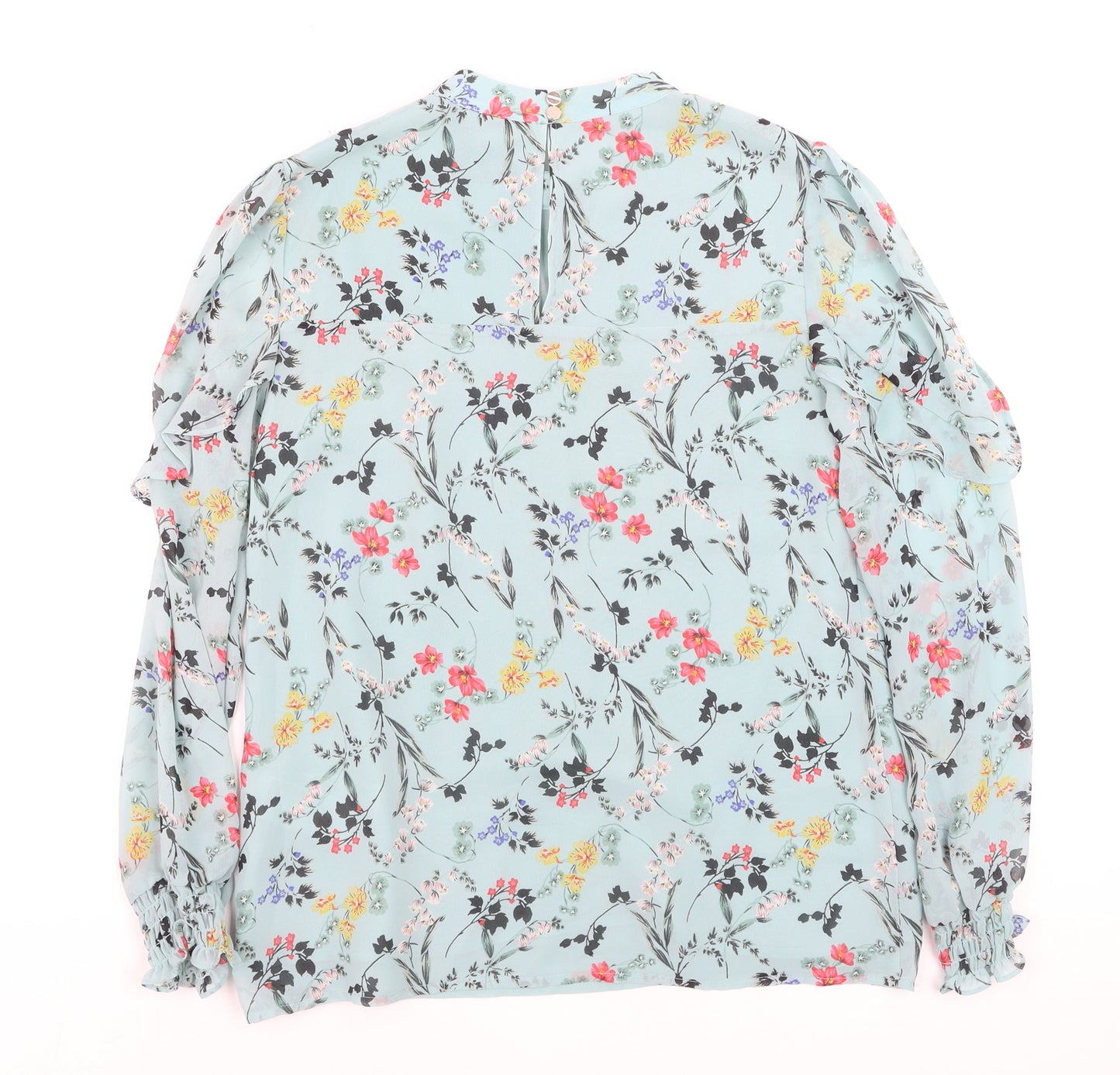 Oasis Womens Blue Floral Long Sleeve Blouse UK 8 Polyester Ruffle Detail