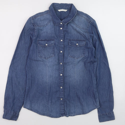ONLY Women's Blue Denim Button-Up Shirt Size 10 Long Sleeve
