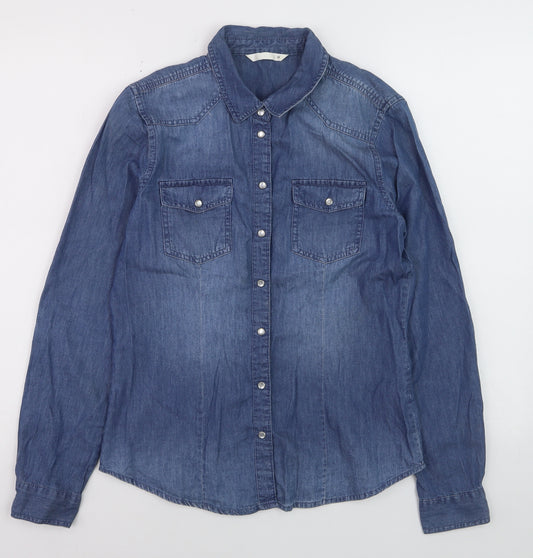 ONLY Women's Blue Denim Button-Up Shirt Size 10 Long Sleeve