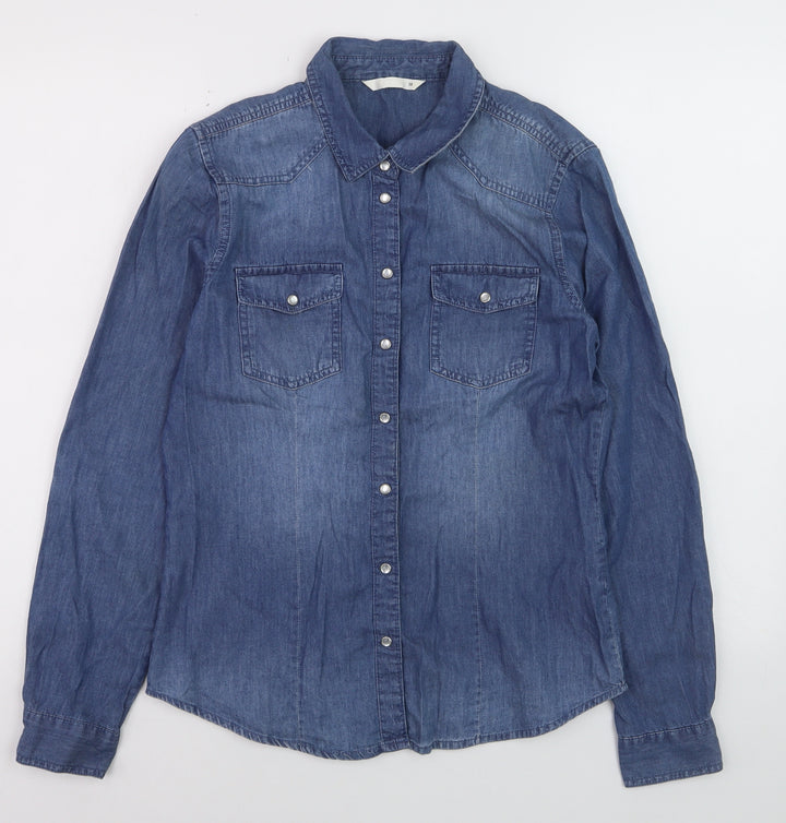 ONLY Women's Blue Denim Button-Up Shirt Size 10 Long Sleeve