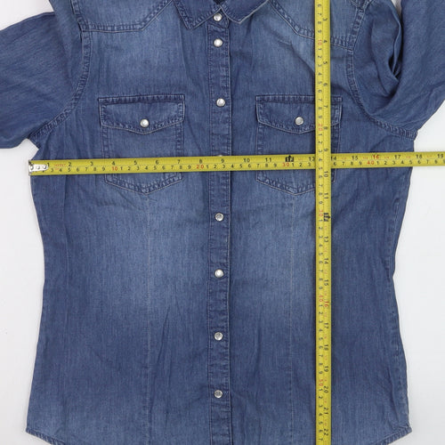 ONLY Women's Blue Denim Button-Up Shirt Size 10 Long Sleeve