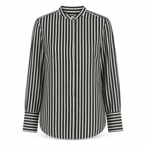 Oasis Women Black Striped Button-Up Long Sleeve Shirt Size 8