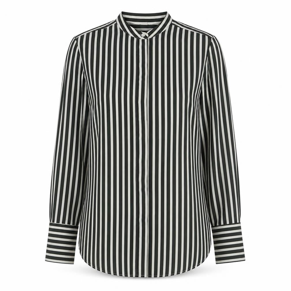 Oasis Women Black Striped Button-Up Long Sleeve Shirt Size 8
