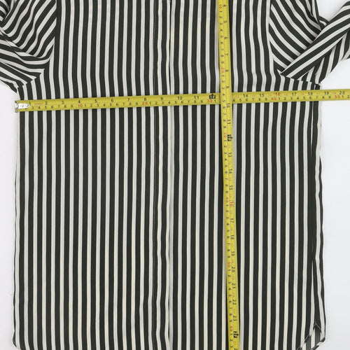 Oasis Women Black Striped Button-Up Long Sleeve Shirt Size 8