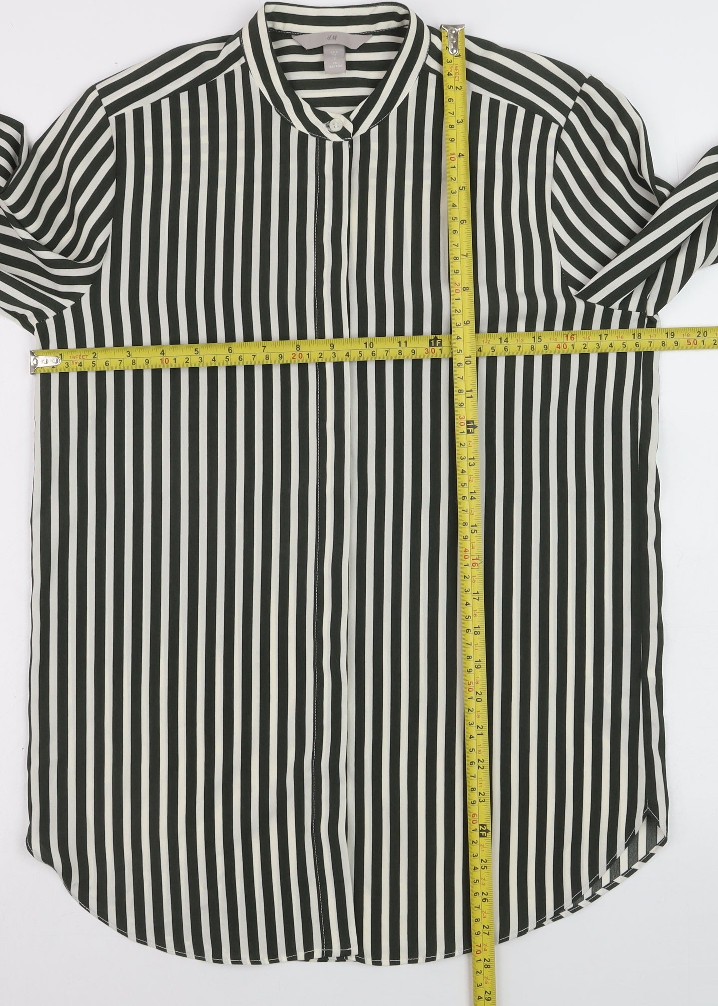 Oasis Women Black Striped Button-Up Long Sleeve Shirt Size 8