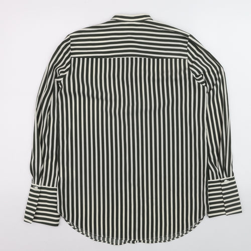 Oasis Women Black Striped Button-Up Long Sleeve Shirt Size 8