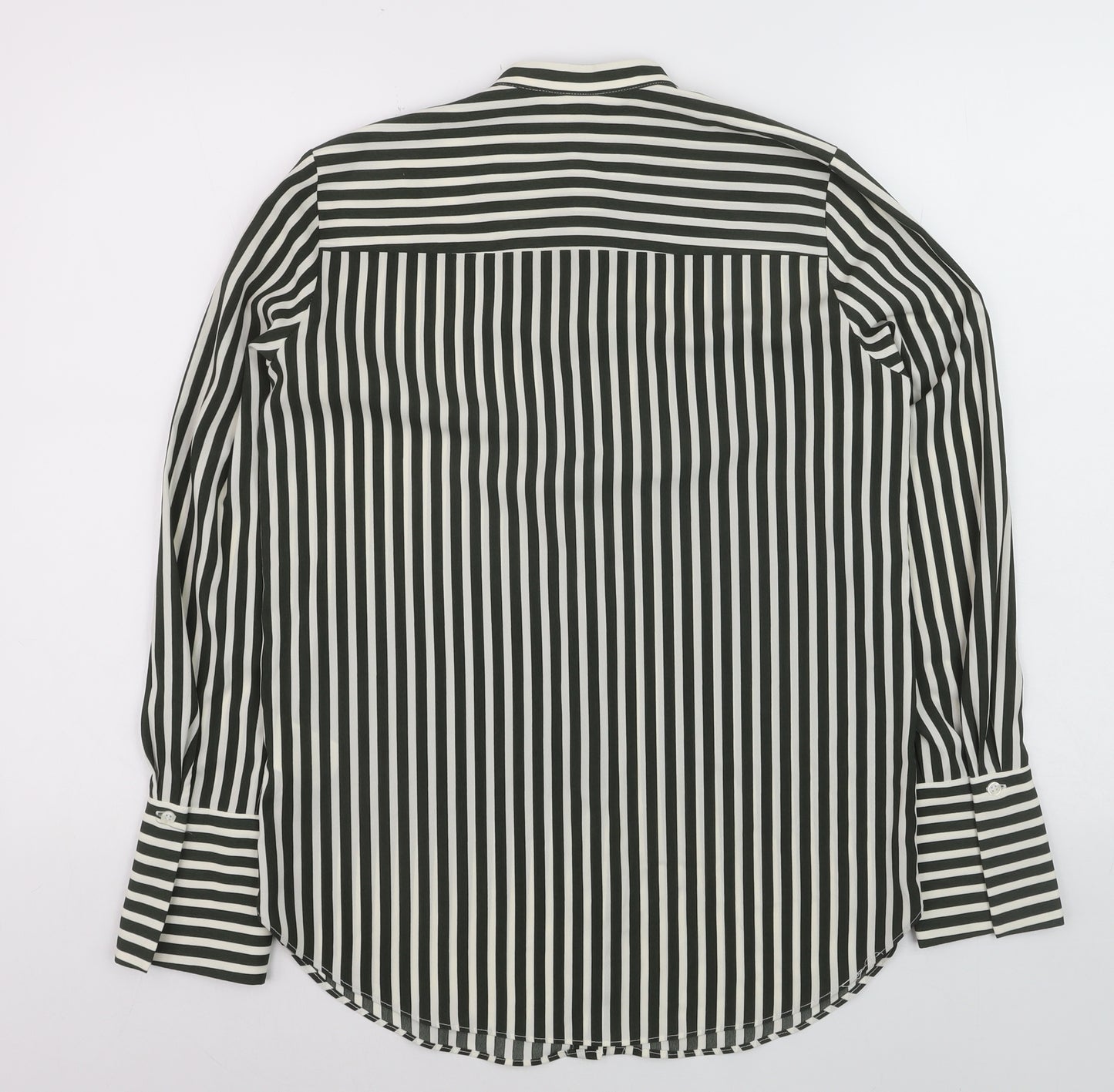 Oasis Women Black Striped Button-Up Long Sleeve Shirt Size 8