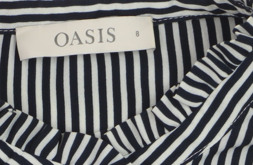 Oasis Women Black Striped Button-Up Long Sleeve Shirt Size 8