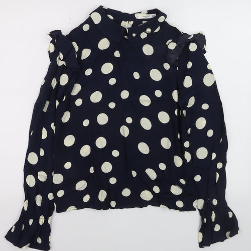 Mango Women’s Blue Polka Dot Collared Long Sleeve Blouse XS