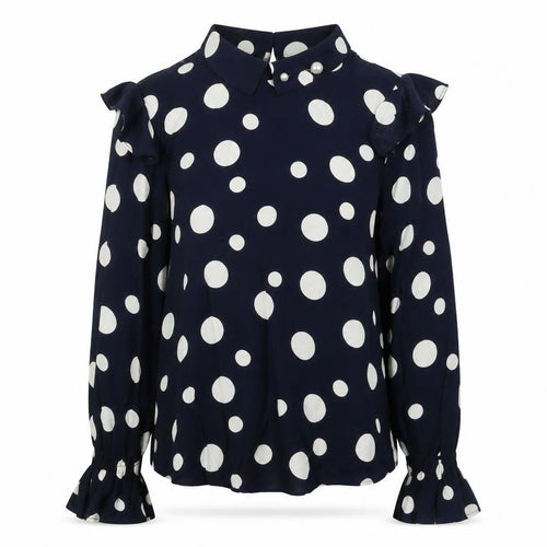 Mango Women’s Blue Polka Dot Collared Long Sleeve Blouse XS