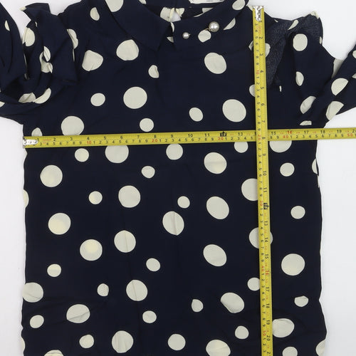 Mango Women’s Blue Polka Dot Collared Long Sleeve Blouse XS