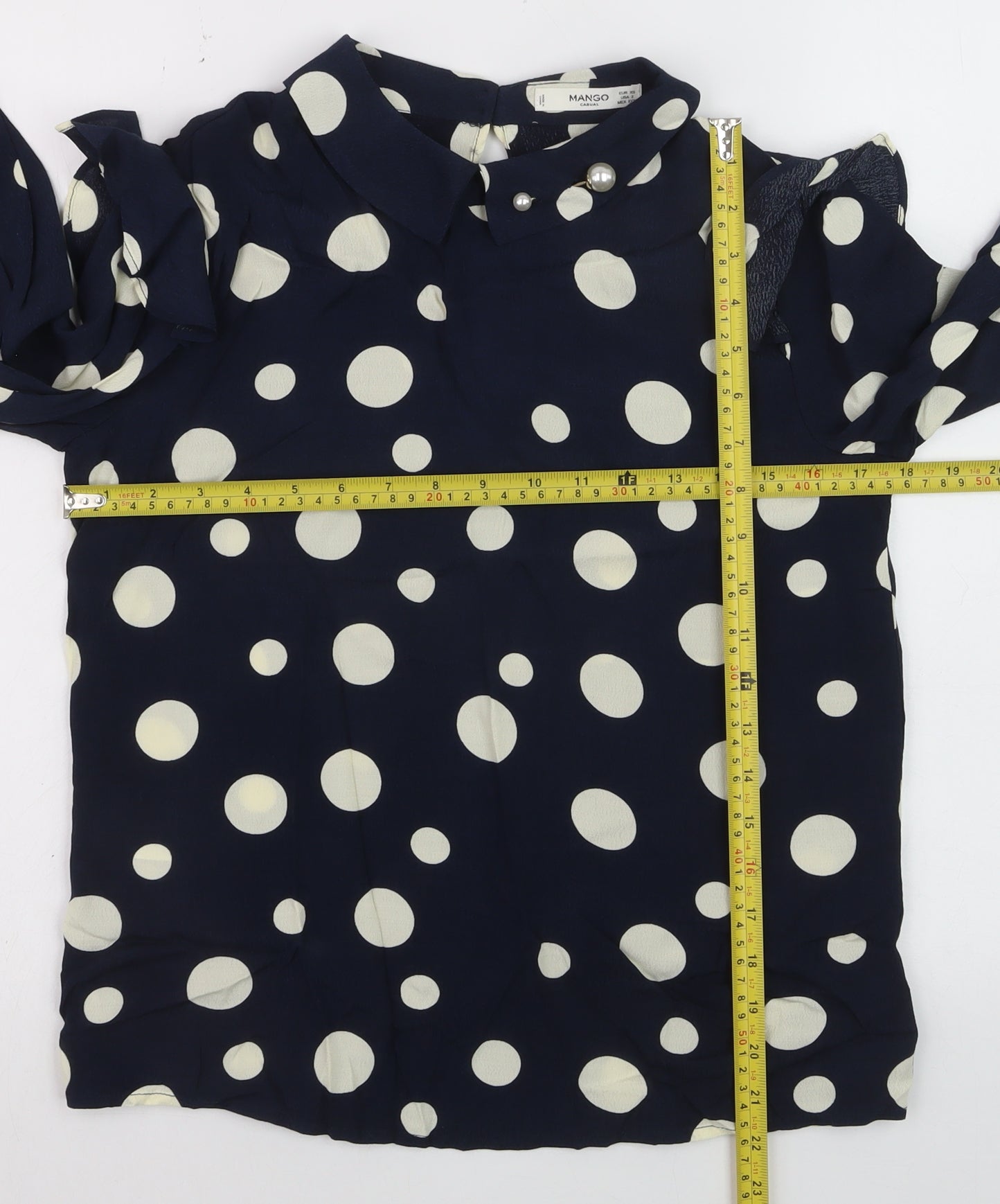 Mango Women’s Blue Polka Dot Collared Long Sleeve Blouse XS