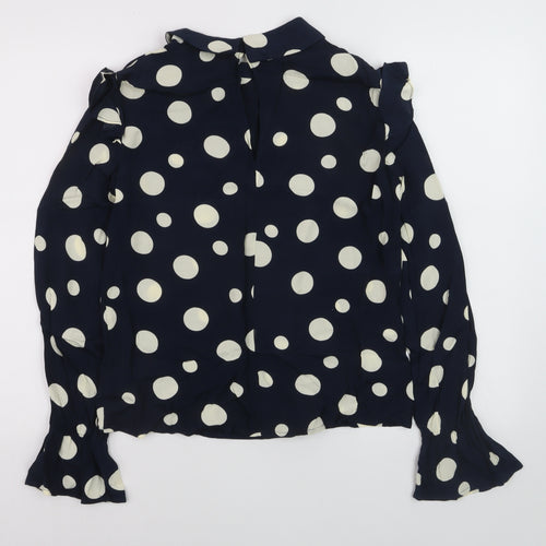 Mango Women’s Blue Polka Dot Collared Long Sleeve Blouse XS