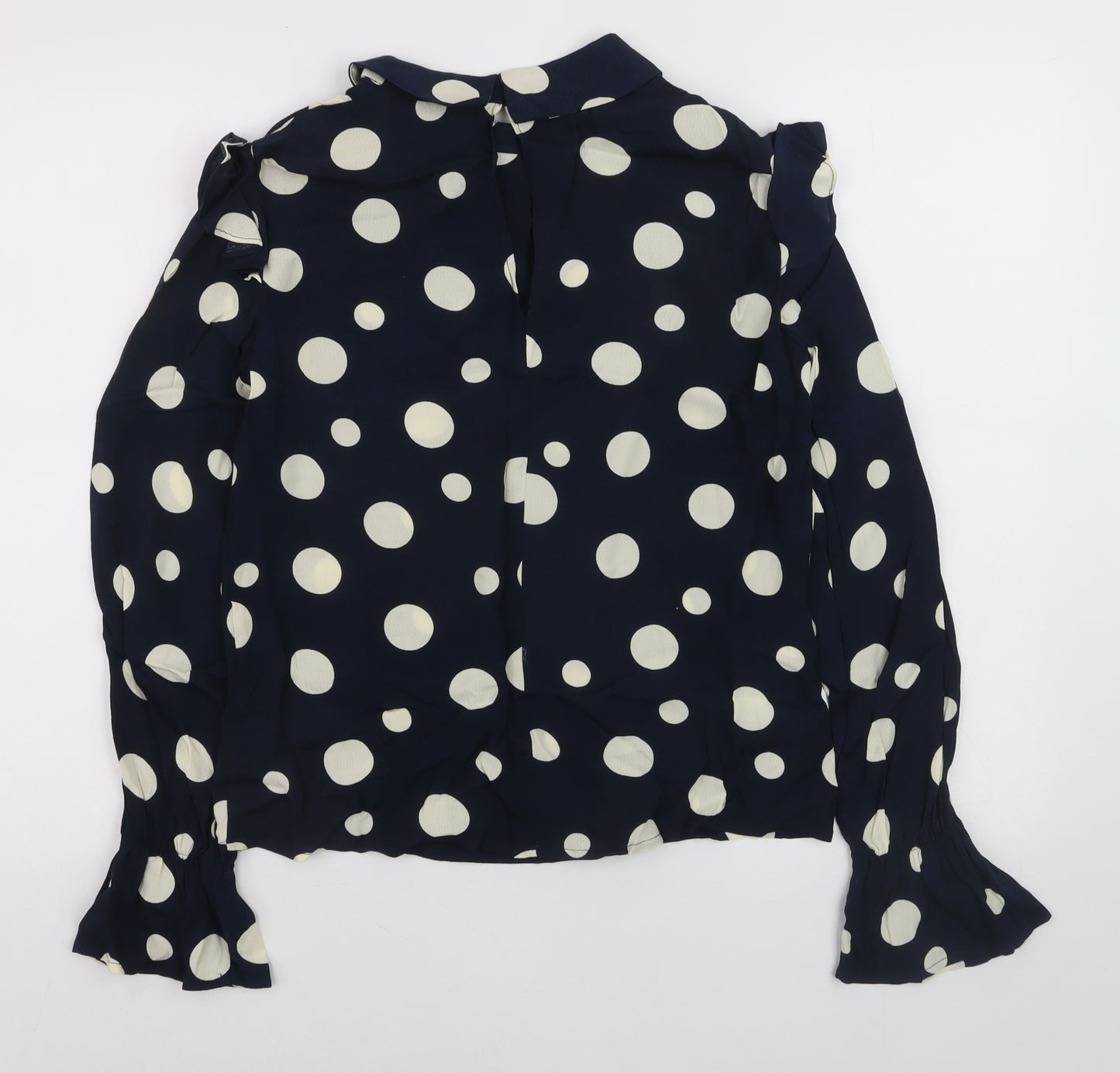 Mango Women’s Blue Polka Dot Collared Long Sleeve Blouse XS
