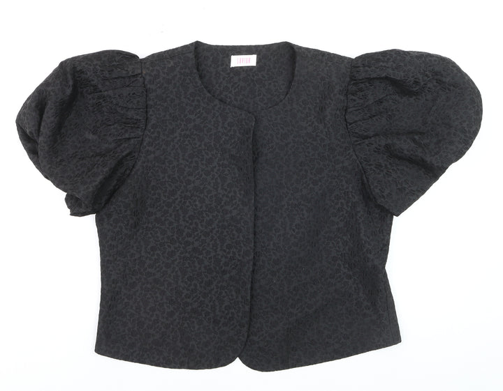 Savida Women Black Puff Sleeve Jacquard Blouse XL Elegant Stylish Top