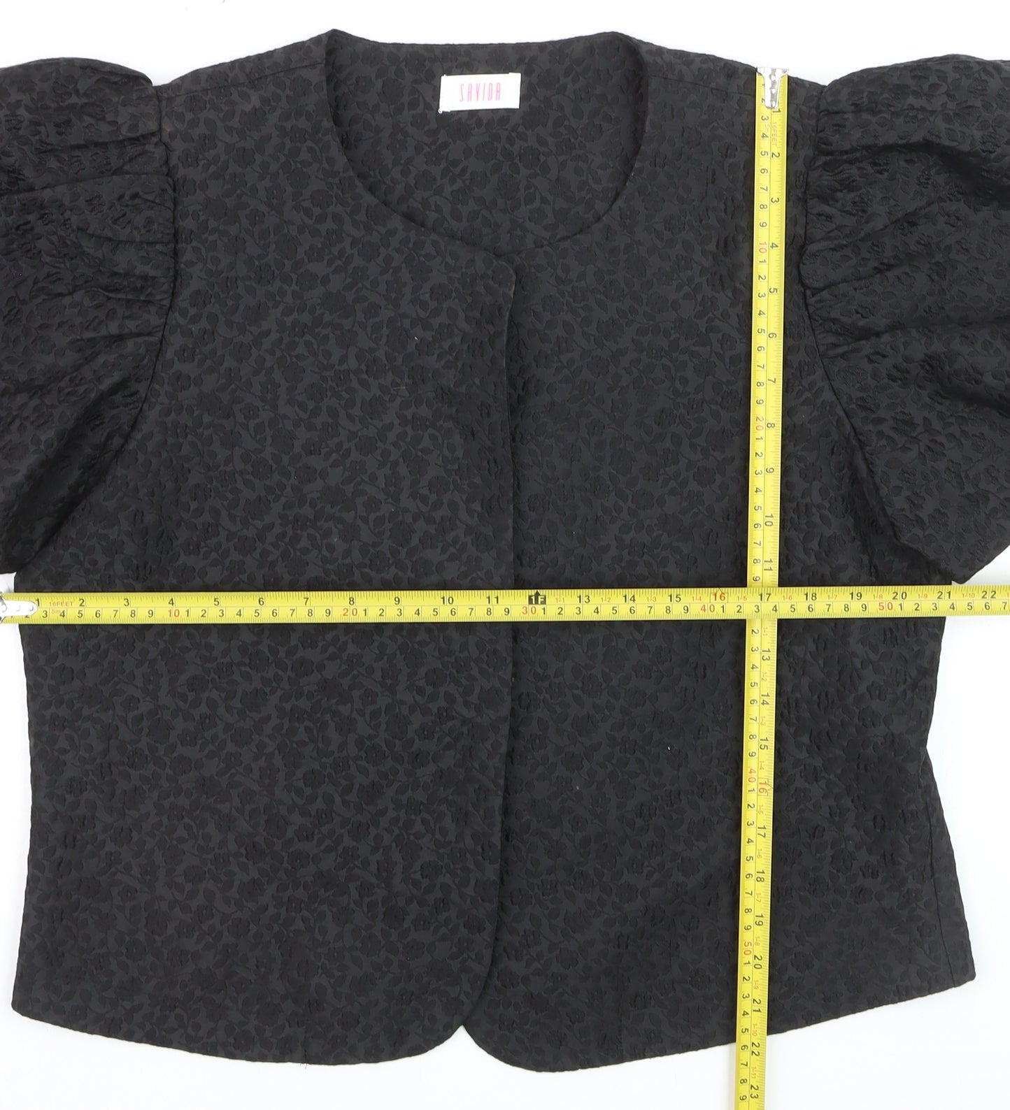 Savida Women Black Puff Sleeve Jacquard Blouse XL Elegant Stylish Top