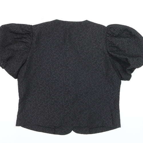 Savida Women Black Puff Sleeve Jacquard Blouse XL Elegant Stylish Top