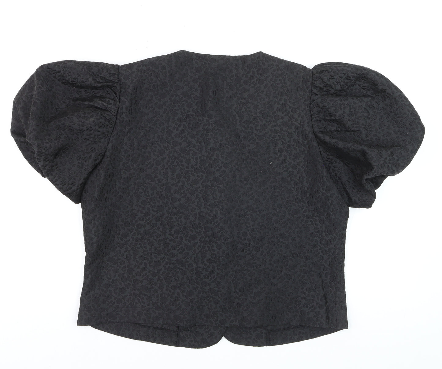 Savida Women Black Puff Sleeve Jacquard Blouse XL Elegant Stylish Top
