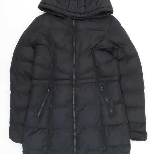 Threadbare Womens Black Size 6 Puffer Jacket Hooded Mid-Length Coat
