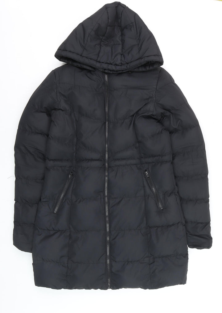 Threadbare Womens Black Size 6 Puffer Jacket Hooded Mid-Length Coat