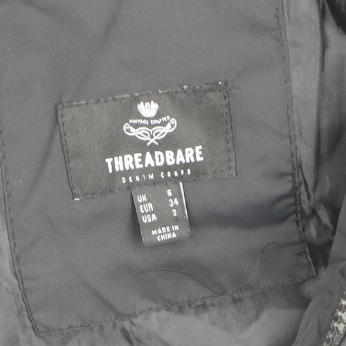 Threadbare Womens Black Size 6 Puffer Jacket Hooded Mid-Length Coat