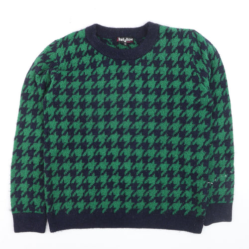 Rant & Rave Women's Green Houndstooth Knit Pullover Jumper Size 16