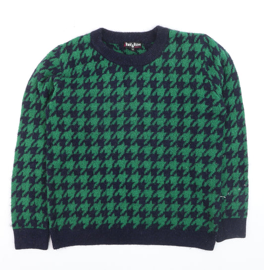 Rant & Rave Women's Green Houndstooth Knit Pullover Jumper Size 16