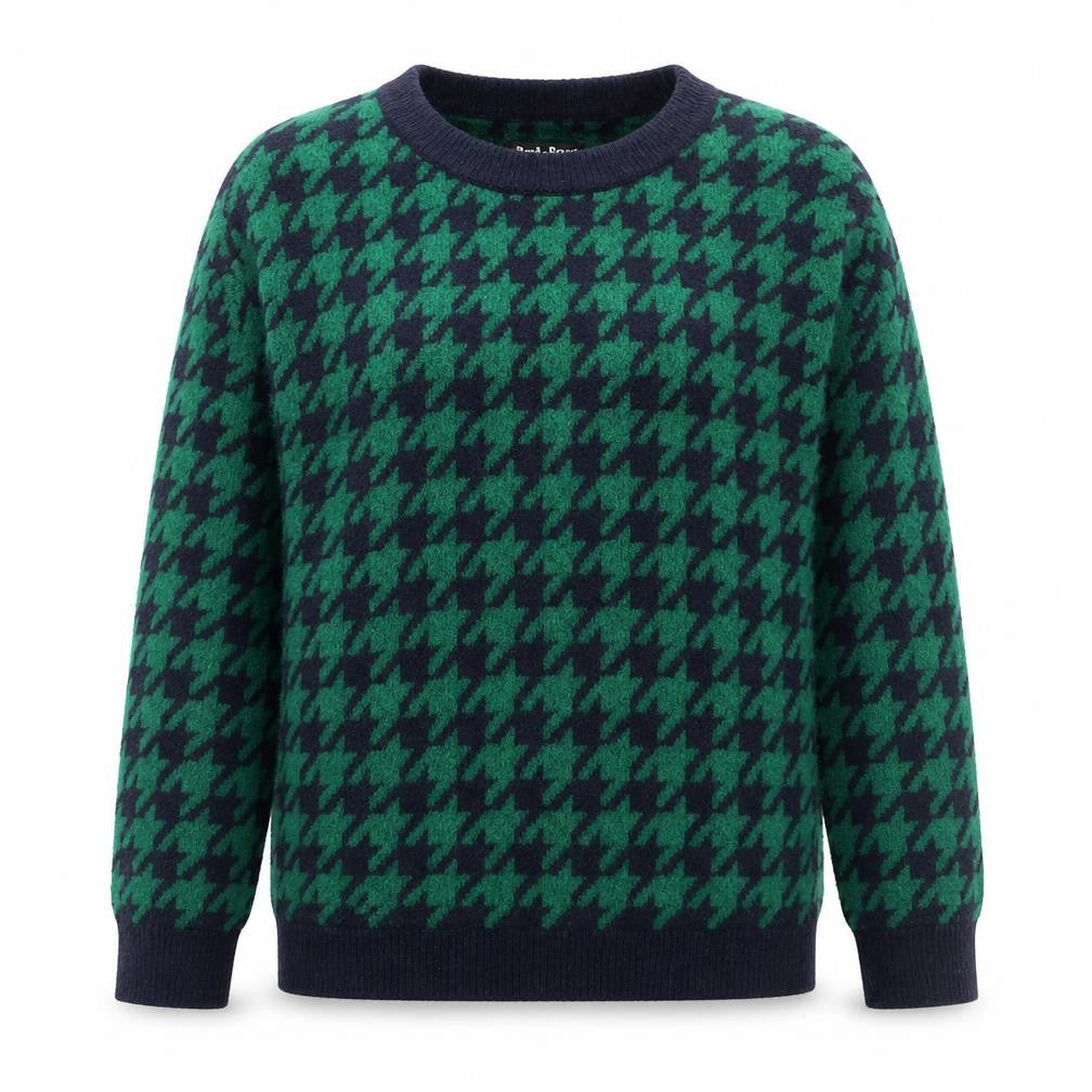 Front view of Rant & Rave Women's Green Houndstooth Knit jumper, size 16