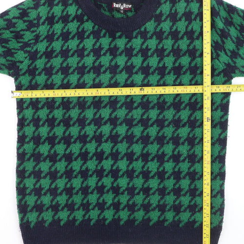 Rant & Rave Women's Green Houndstooth Knit Pullover Jumper Size 16