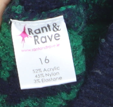 Rant & Rave Women's Green Houndstooth Knit Pullover Jumper Size 16