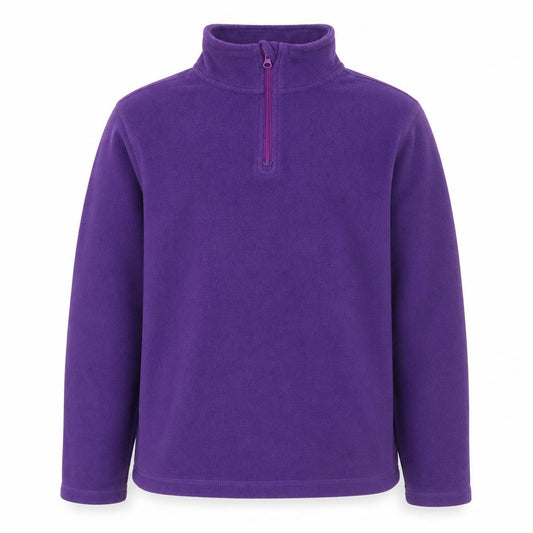 Front view of Lands' End girls’ purple fleece 1/4 zip pullover sweatshirt 10-11 years