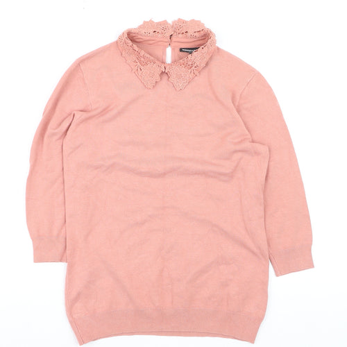 Warehouse Women’s Pink Lace Collar Knit Jumper Size 10