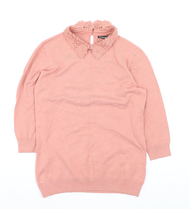 Warehouse Women’s Pink Lace Collar Knit Jumper Size 10