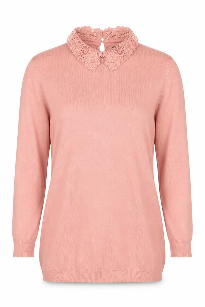 Warehouse Women’s Pink Lace Collar Knit Jumper Size 10