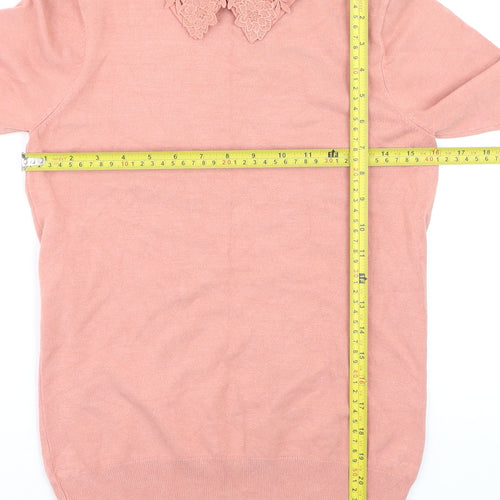 Warehouse Women’s Pink Lace Collar Knit Jumper Size 10