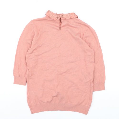 Warehouse Women’s Pink Lace Collar Knit Jumper Size 10