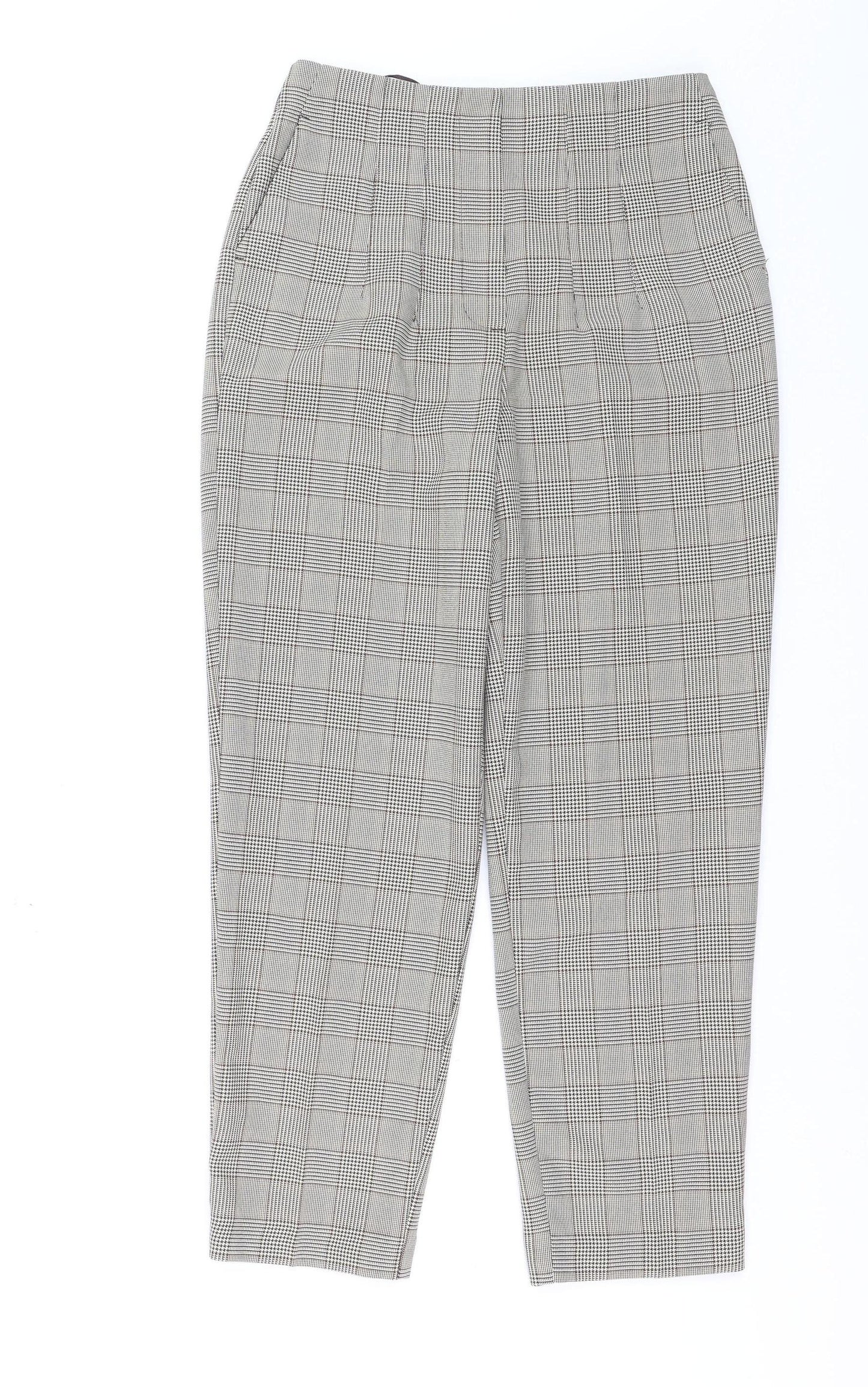 Primark Women’s Grey Checked Tapered Chino Trousers Size 6
