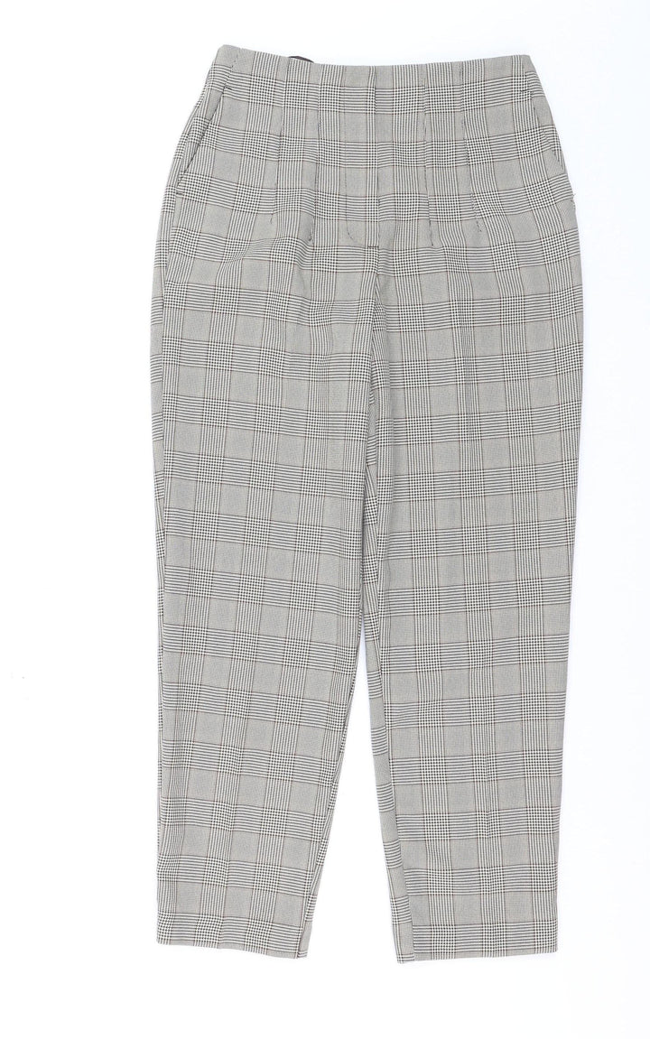 Primark Women’s Grey Checked Tapered Chino Trousers Size 6