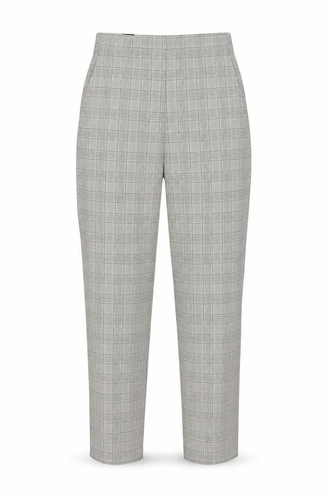 Front view of Primark Women’s Grey Checked Tapered Chino Trousers, size UK 6