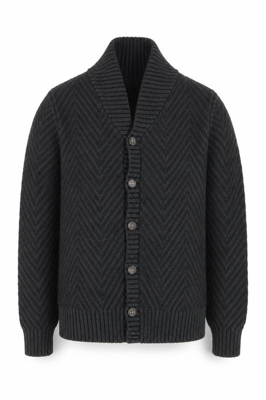 Front view of Goodfellow & Co Men’s Grey Herringbone Knit Button Cardigan M
