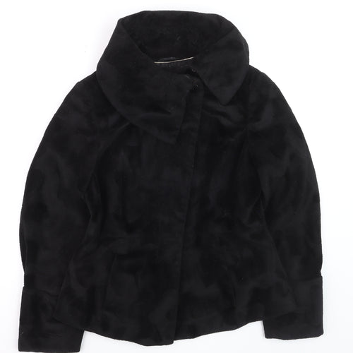 Next Women’s Black Faux Fur Short Jacket Size 12 Lined Collared Winter Coat