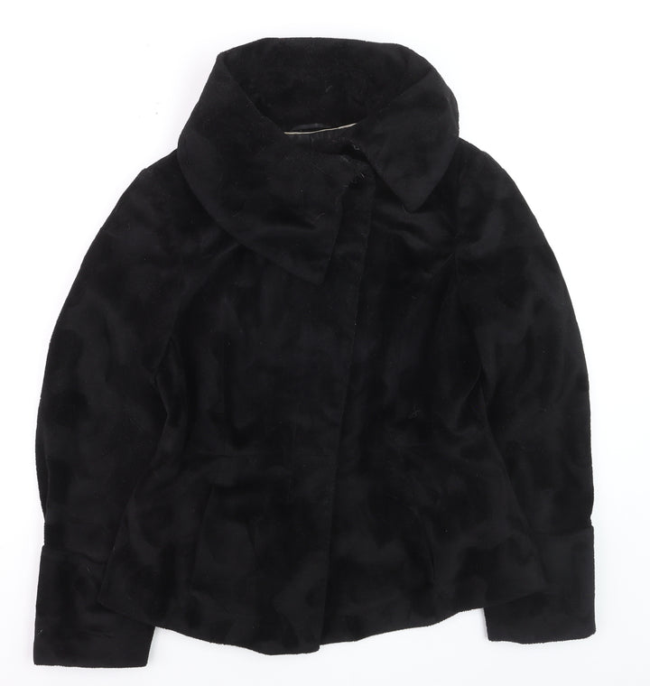 Next Women’s Black Faux Fur Short Jacket Size 12 Lined Collared Winter Coat